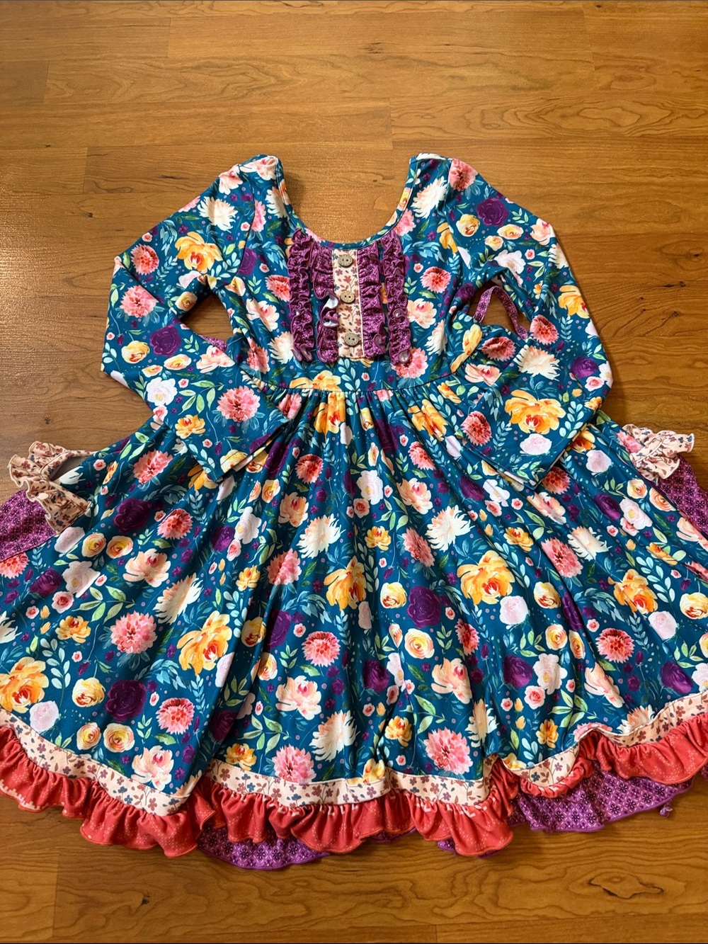 Cheeky plum Floral Long Sleeve Twirl Dress size 7Y.